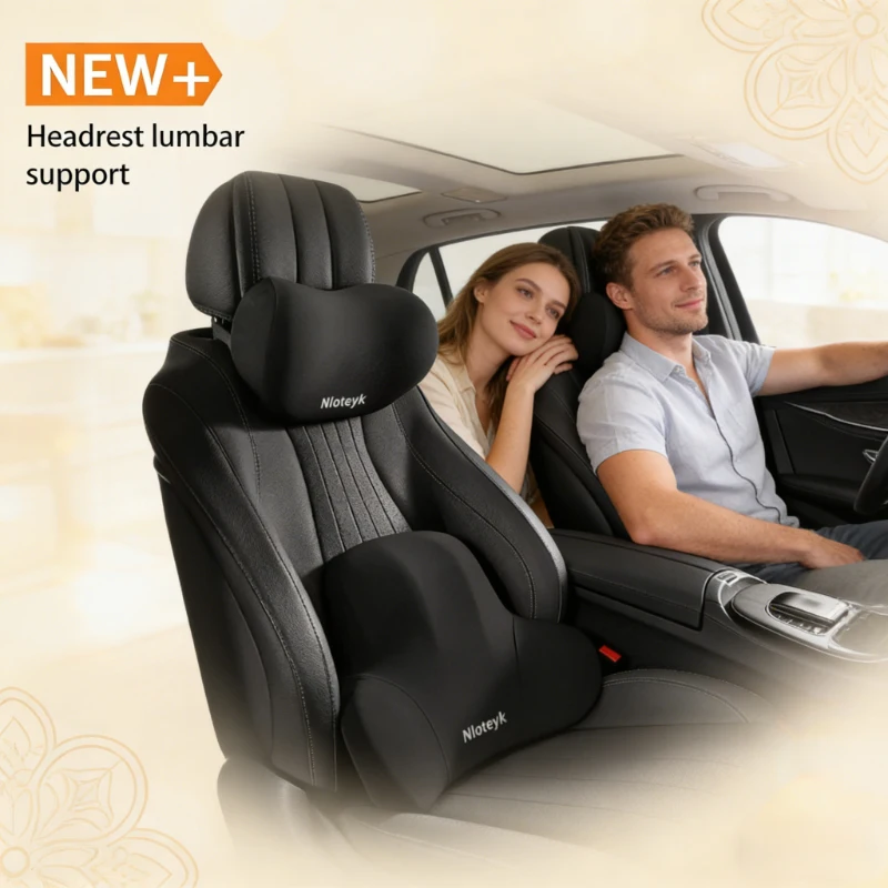 Memory Foam Car Neck Pillow Lumbar Support - Auto-Nackenkissen und Lendenwirbelstütze aus Memory-Schaum, Atmungsaktives