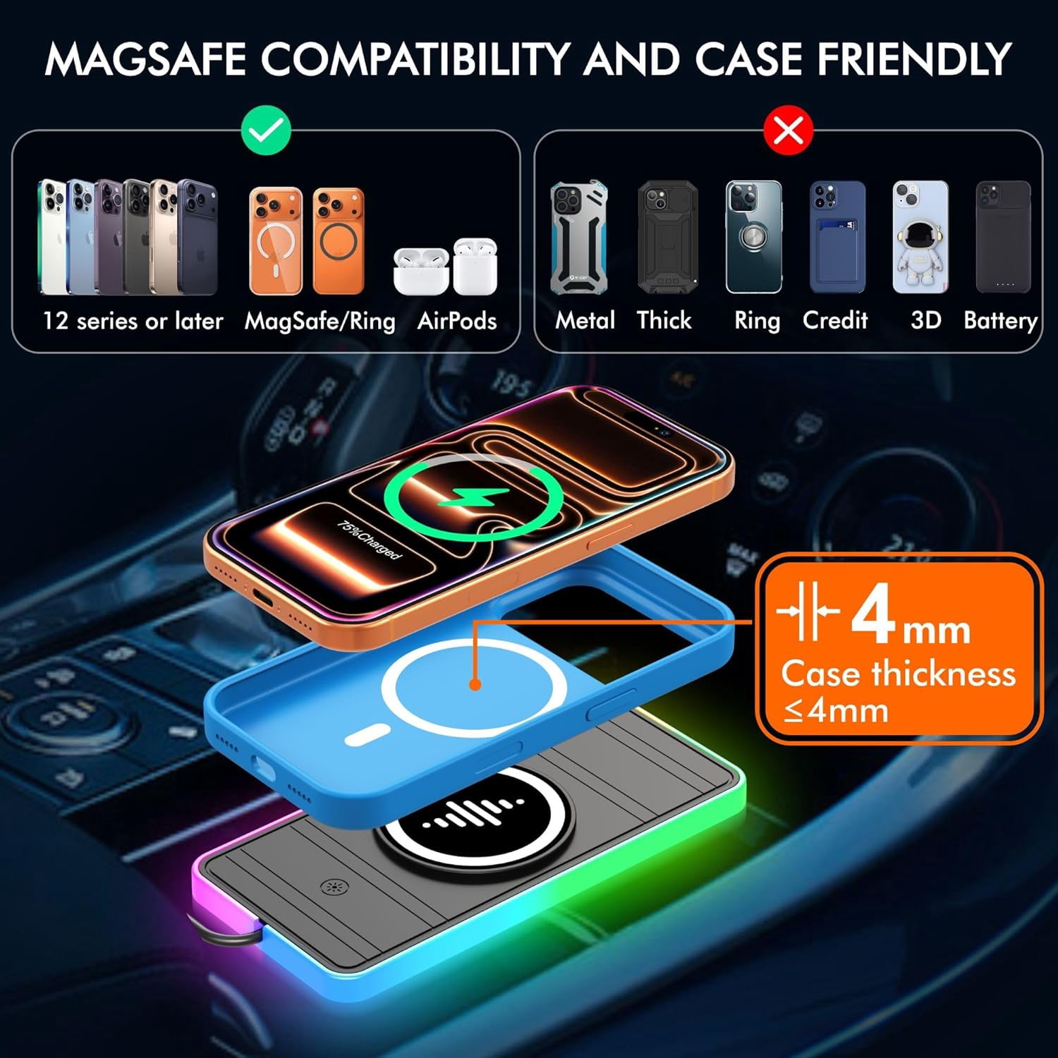15W Magnetisches Kabelloses Au – Wireless Car Charger Mount Fast Charging Bewertung und Preis